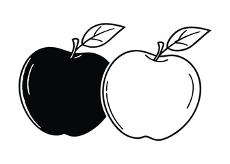 Stylized Apple Pair Sketch, Black & White Vector