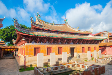 Fototapeta premium Main Hall of Thean Hou Temple (Tianhou Gong, Tin Hau Temple). This temple is Mazu temple dedicated to Goddess of Sea Mazu, The temple is a World Heritage Site in Licheng, Quanzhou, Fujian, China.