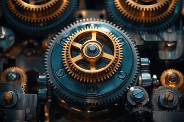 Close-up of intricate gears interlocking tightly.