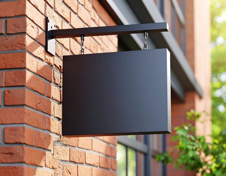 Blank storefront sign on brick wall
