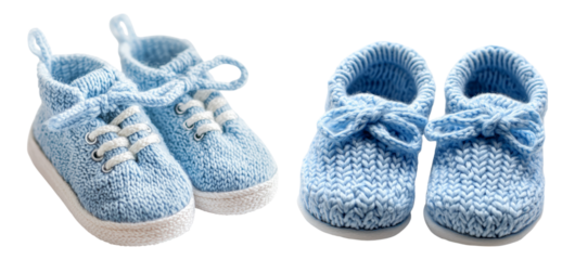 Handcrafted Blue Knitted Shoes for Infants and Toddlers, Cute Design, PNG bundle collection, Isolated on Transparent Background