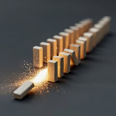 spark of light igniting a row of dominolike thoughts concept of chain reaction