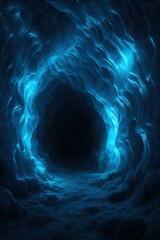 Blue light streaming from a dark tunnel.