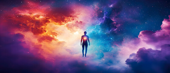 Pixelated Figure In Colorful Nebula Space