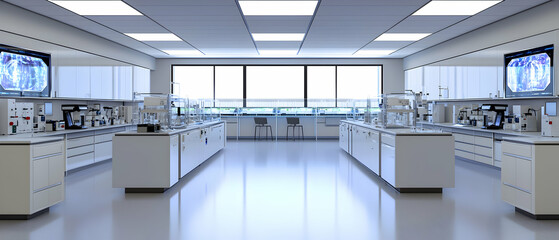 Modern Empty Laboratory Interior With White Equipment