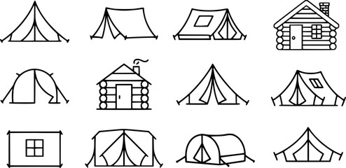 Collection of camping tents and cabin illustrations