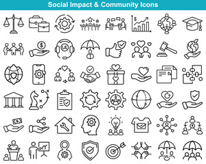 Social Impact and Community Icons Collection of Line Art Illustrations for Business and Charity