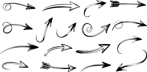 Hand drawn arrow set elements on white background