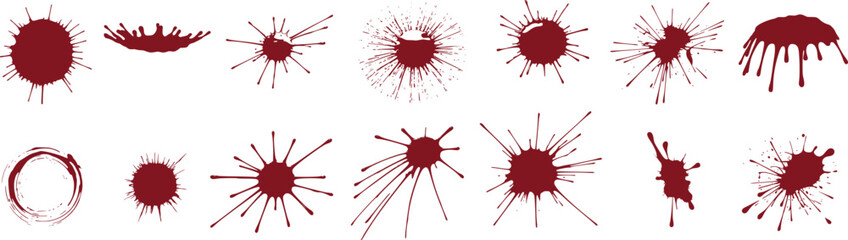 Set of grunge red blood splatter and splashes
