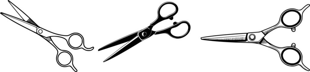 Vector illustration of three different hair cutting scissors