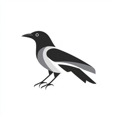 Obraz premium Side view of a stylized crow or magpie, black and gray tones, simple geometric shapes