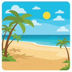 Beach With Palm Trees Icon Summer Vacation On Tropical Island Travel Concept Flat Vector Illustration