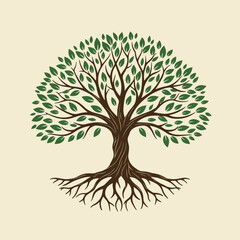 Naklejka premium Tree of life emblem. Tree of knowledge symbol. Organic nature icon. Natural plant logo. Vector illustration.