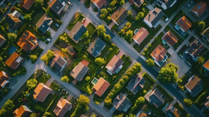 Fototapeta premium Aerial View of Residential Neighborhood with Houses and Streets