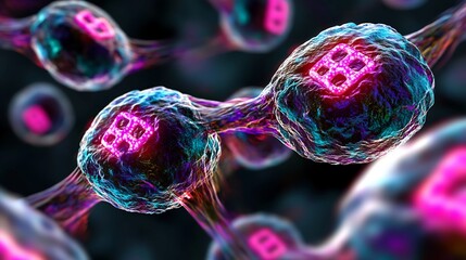 Immunotherapy Concept of Glowing Fighter Cells Attacking