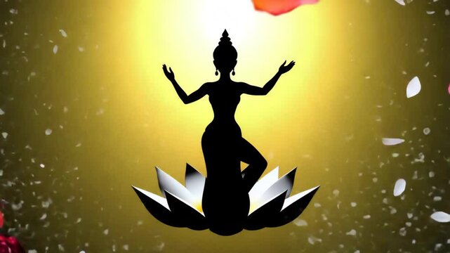 Flower petals scatter and a female deity appears, the personification of female qualities, female energy, dakini