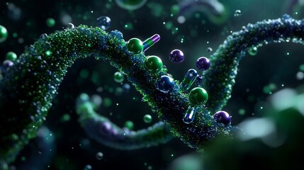 Molecular Binding Concept with Vibrant Blues and Greens