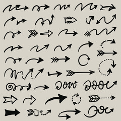 Hand drawn arrow set featuring curved, straight, dotted, and swirled arrows design, arrow vector for creative design, presentations, infographics, and decorative purposes