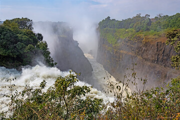 Water Falling in Many Directions at Victoria Falls