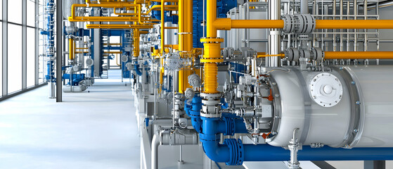 Industrial Machinery System With Piping And Tanks