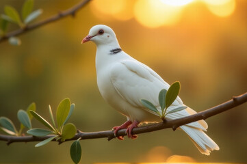 Fototapeta premium A solitary white bird resting on a tree branch, great for use in nature or wildlife photography contexts