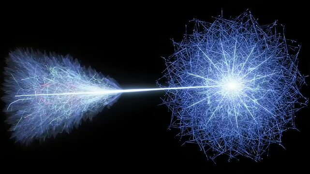 Abstract representation of energy flow between two dynamic entities in a cosmic environment