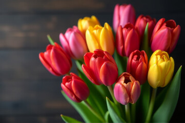 Fototapeta premium A colorful arrangement of tulips in shades of red and yellow