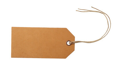 Sticker of a brown tag with a string, on a white background, png, transparent