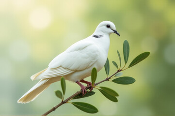 Fototapeta premium A white bird perched on the top of a tree branch, nature scene