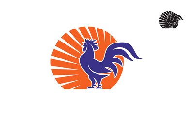 great rooster and sun logo silhouette of brave chicken standing vector illustrations