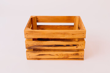 Closeup of a wooden crate on a white background