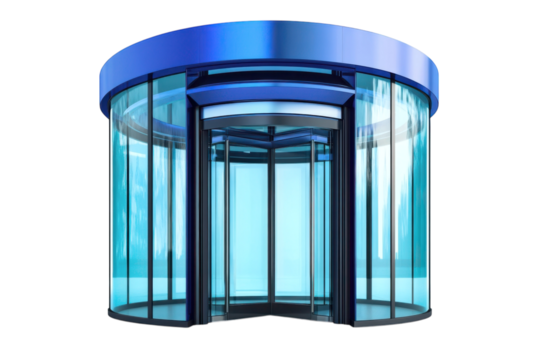 Entering a world of endless possibilities stepping through a modern revolving door that hints on transparent background