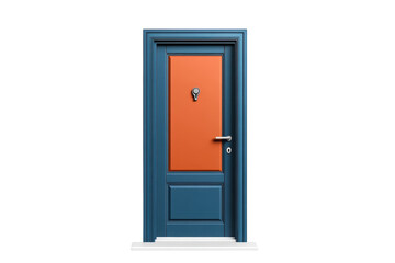 Welcoming entrance A vibrant orange door in a blue frame invites new beginnings and on transparent background
