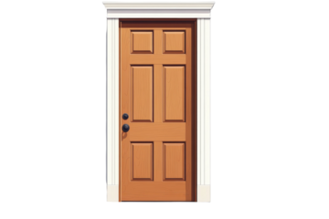 A sturdy wooden door stands ready to welcome guests promising warmth and safety with white on transparent background