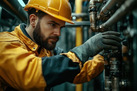 Electrician working on a circuit panel in a dimly lit basement during an evening repair job, focused on wiring and adjustments