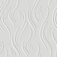 Fototapeta premium 3d embossed seamless abstract vector pattern with dynamic wavy lines , stripes. Modern minimal emboss white background. Relief surface endless texture for textile, fabric, wallpaper. Embossing effect.