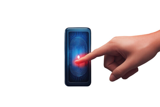 Unlocking the Future A finger presses a high tech fingerprint scanner embracing security and on transparent background