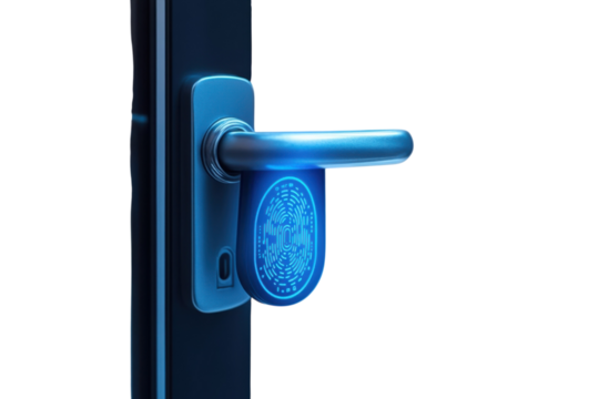 Secure your home with a modern fingerprint door handle ensuring only authorized access on transparent background