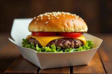 A juicy cheeseburger served on a plate with fresh lettuce, tomato, and melted cheese