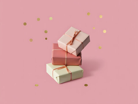 Stacked Pastel Gifts with Gold Confetti Celebration