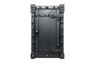 Fototapeta premium A weathered metal door secured with rivets evokes a sense of mystery and the unknown secrets on transparent background
