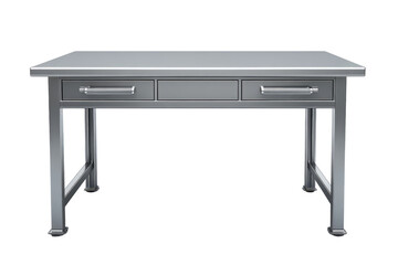 A sleek modern metal desk with three drawers evokes minimalist style ready for a creative on transparent background