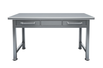 A sleek modern metal desk with three drawers evokes minimalist style ready for a creative on transparent background