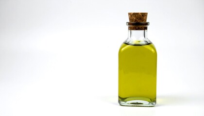 Avocado Oil in Glass Bottle on Isolated White Background – Rich Green Oil with Creamy Texture and Botanical Focus