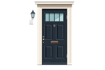 Obraz premium A stately blue front door framed by elegant white trim welcoming guests and promising warmth on transparent background