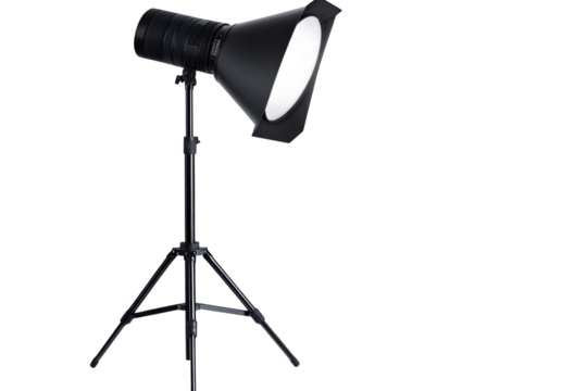 Capturing the essence of studio lighting a powerful strobe with reflector awaits its moment on on transparent background