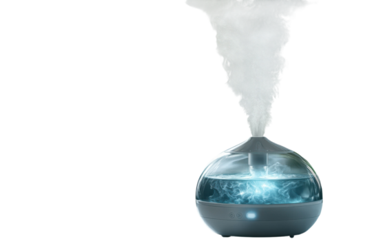 A calming cool mist humidifier filling the air with soothing moisture bringing peace and on transparent background
