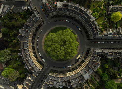 Aerial top down view of The Circus in Bath, England UK - Powered by Adobe