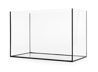One empty glass aquarium isolated on white