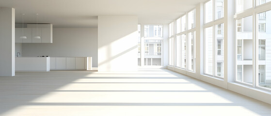 Obraz premium Bright Empty Modern Apartment Interior With Large Windows